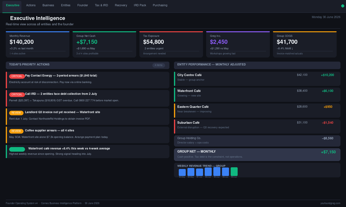 Illustrative Founder Operating System interface